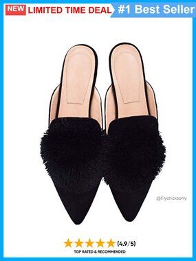 Pointed Toe Pom Pom Mule Backless Loafers Slip On Flats Casual Shoes